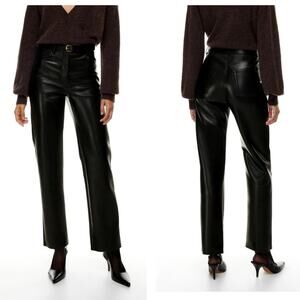 Aritzia Wilfred Melina Faux Leather Pants Womens 12 Black Straight Leg High Rise